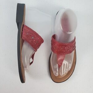 Duck Head women's slip-on sandals size 8.5‎ M red leather Casual Summer Relax
